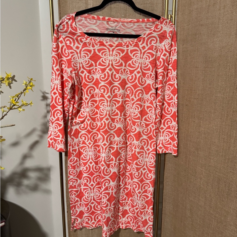 Vineyard Vines Elegant Coral and white Patterned Dress M